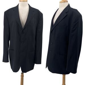 Vintage Oscar de la Renta Profile Wool Blazer Suit Jacket Dark Gray Mens 46 Long